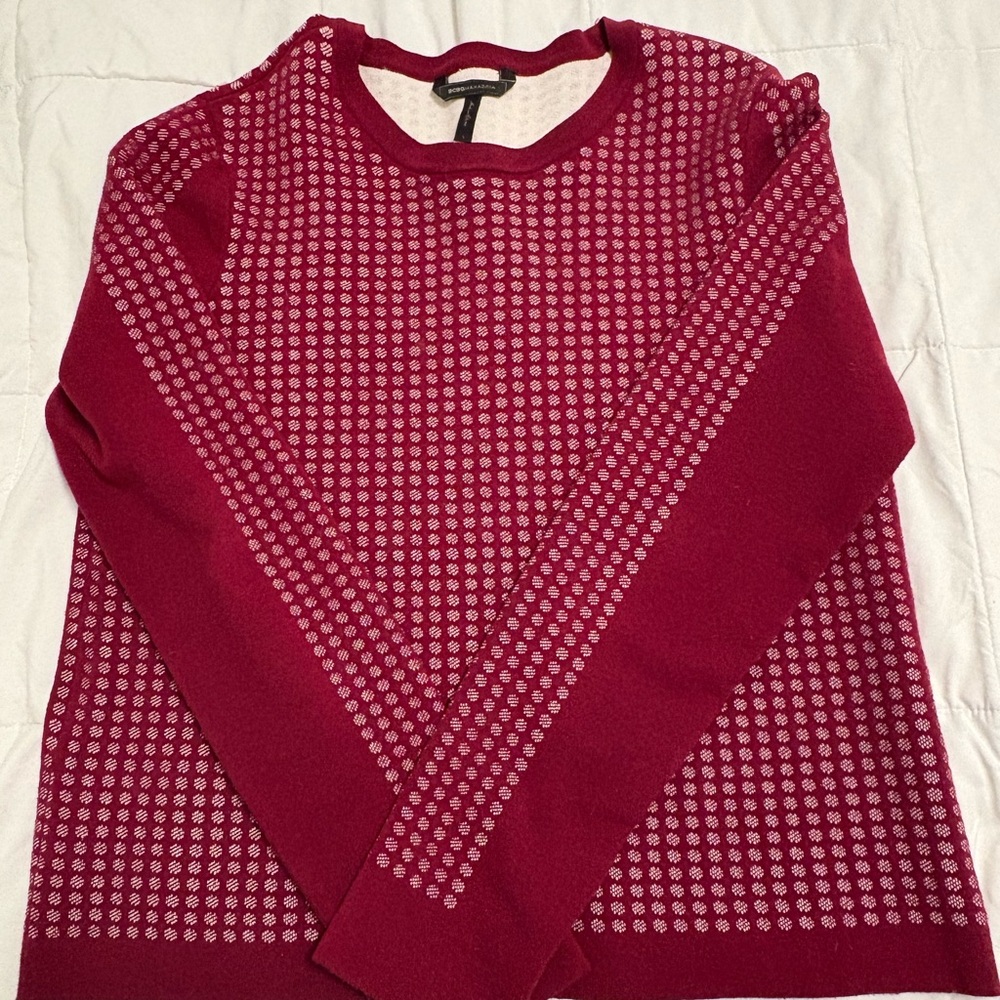 BCBGMaxAzria Burgundy and White Patterned Sweater